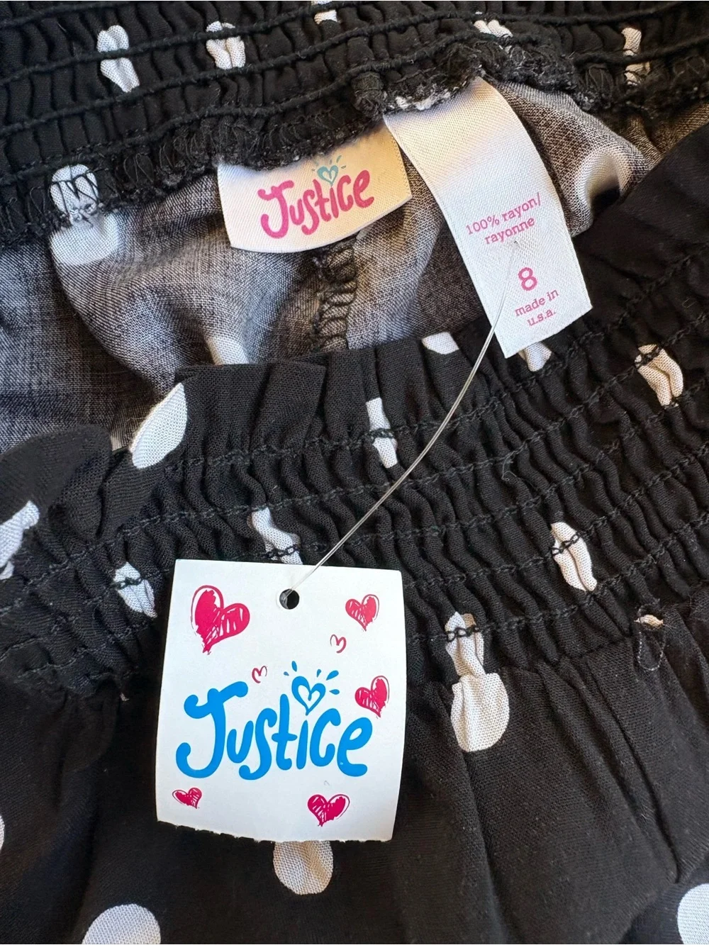 NWT - Size 8 - Justice - Black and White Polka Dot Wide-Leg Pants